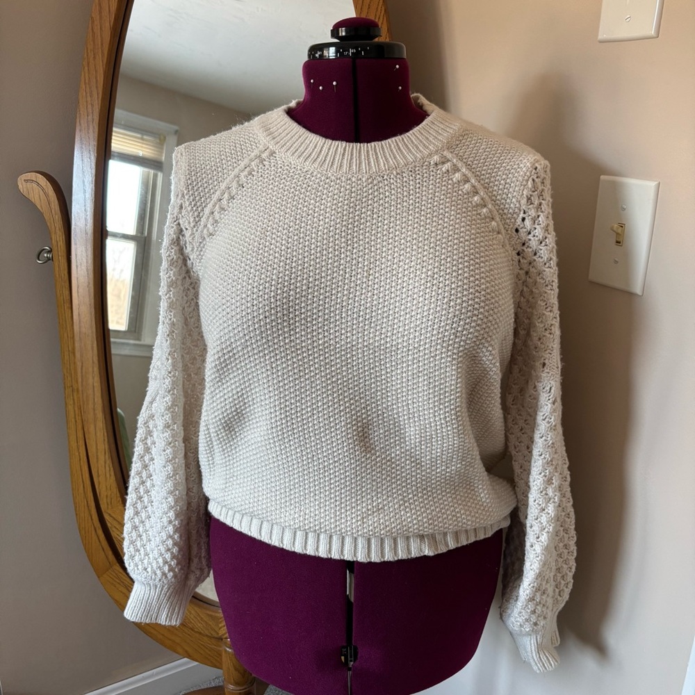 LOFT XL Cream White Textured Knit Pullover Sweater